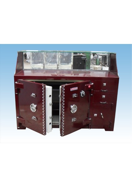 B150A7D1Ç2V Banko Tipi 2 Kapaklı Yanda 2 Çekmece 1 Dolaplı Vitri