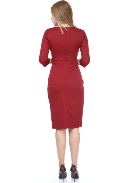 Kadın Bordo Pileli Mila Kumaş Kruvaze Elbise fırsatları