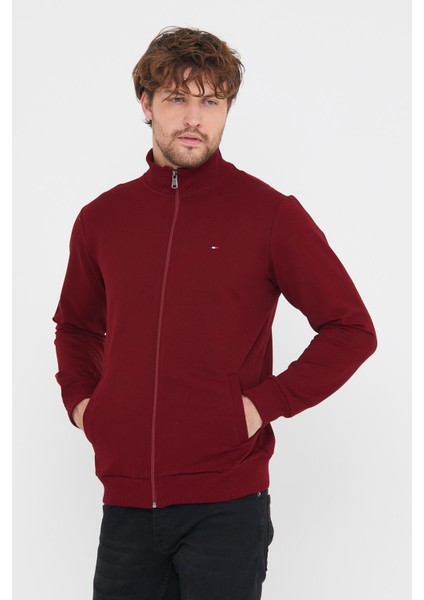Erkek Bordo Uzun Kollu Önü Fermuarlı Hırka