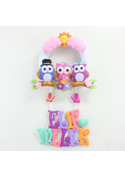 Elif Melek Isimli Baykuş Bebek Odası Kapı Süsü