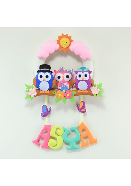 Asya Isimli Baykuş Kız Bebek Odası Kapı Süsü