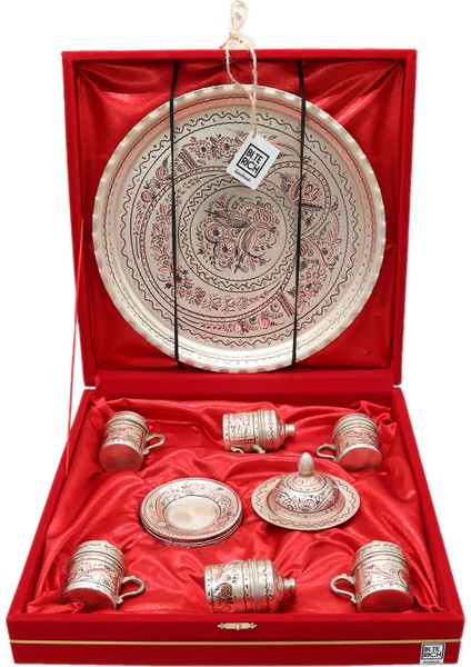 Bite Rich Gümüş Kahve Fincan Seti 6 Kişilik - Bakır El İşleme Erzincan