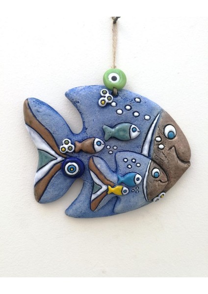 Özel Tasarım Seramik Sevimli Anne ve Yavru Balık Duvar Süsü