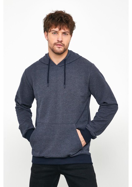 Erkek Lacivert Bisiklet Yaka Nakış Detaylı  Regular Fit Sweatshirt