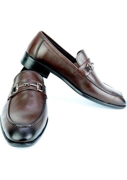 Hakiki Deri Bağcıksız Kahverengi Erkek Ayakkabı