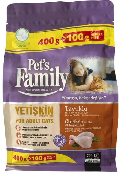 Pets Family Premium Tavuklu Yetişkin Kedi Maması 500 G