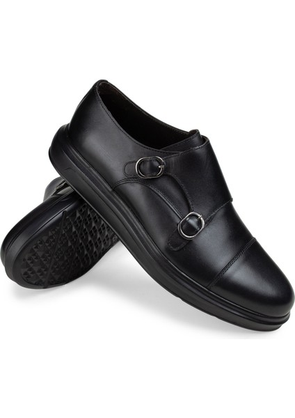 Hakiki Deri Siyah Çift Tokalı Günlük Erkek Ayakkabı modelleri