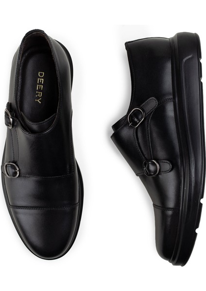 Hakiki Deri Siyah Çift Tokalı Günlük Erkek Ayakkabı fırsatları