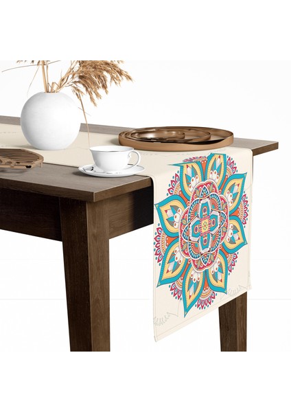 Dijital Baskılı Etnik Desen Renkli Baskılı Masa ve Sunum Runner 40X145 Tropikhome