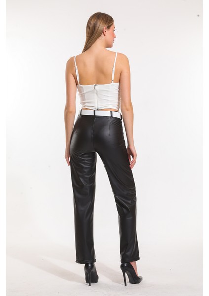 Deri Düğme ve Fermuarlı Içi Kadife Pantolon | PNT33751 Siyah modelleri