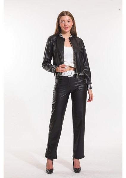 Deri Düğme ve Fermuarlı Içi Kadife Pantolon | PNT33751 Siyah fırsatları