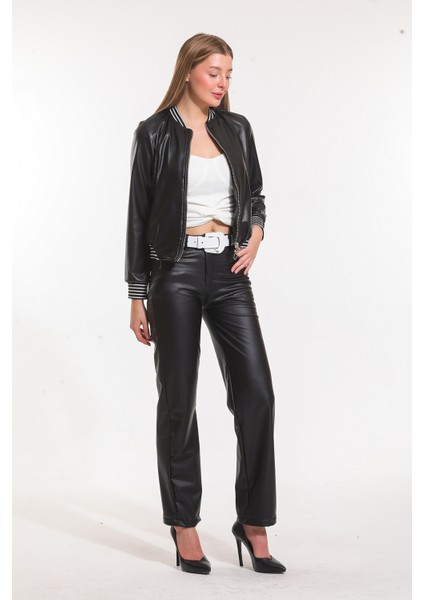 Deri Düğme ve Fermuarlı Içi Kadife Pantolon | PNT33751 Siyah indirimleri