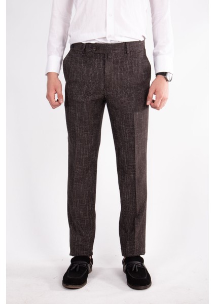 Kahve Efektli Slimfit Erkek Keten Pantolon modelleri