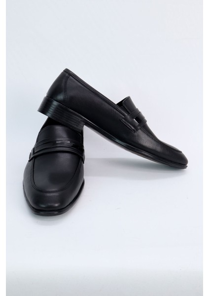 Siyah Bağcıksız Hakiki Erkek Ayakkabı