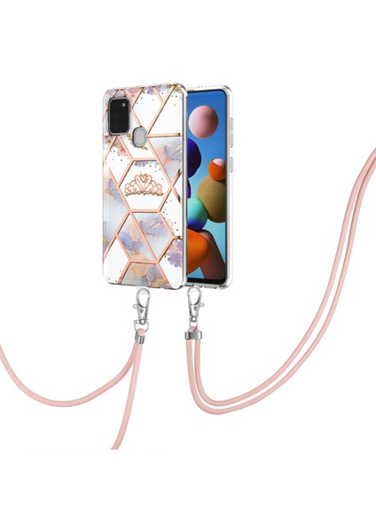 Samsung Galaxy A21S Için Mermer Desenli Yumuşak Tpu Kordonlu Darbeye Dayanıklı Kılıf (Yurt Dışından)