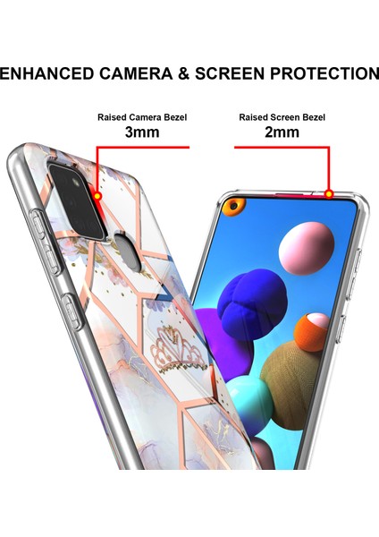 Samsung Galaxy A21S Için Mermer Desenli Yumuşak Tpu Kordonlu Darbeye Dayanıklı Kılıf (Yurt Dışından)