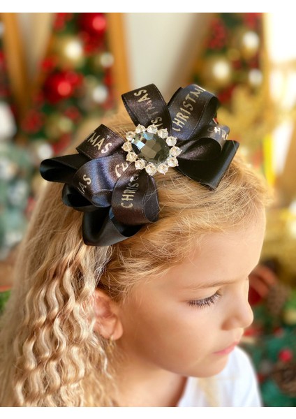 Christmas Tasarım Yılbaşı Simli Kristal Taş Broşlu Fiyonk Saten Taç Kutulu Yetişkin Çocuk Tacı