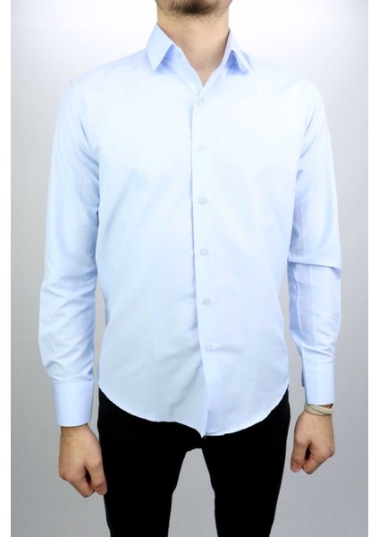 Açık Mavi Düz Slim Fit Erkek Gömlek fiyatları