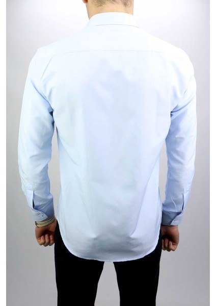 Açık Mavi Düz Slim Fit Erkek Gömlek modelleri