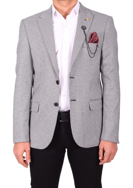Siyah Desenli Slim Fit Erkek Tek Ceket fiyatları