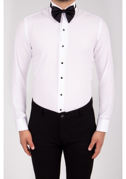 Beyaz Düz Slim Fit Atayaka Erkek Gömlek
