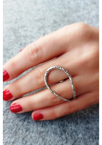 Antik Gümüş Kaplama Oval Şekilli El Yapımı Ayarlanabilir Yüzük