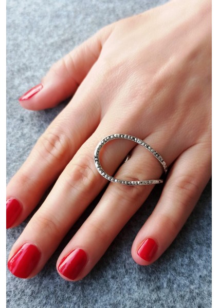 Antik Gümüş Kaplama Oval Şekilli El Yapımı Ayarlanabilir Yüzük fiyatları