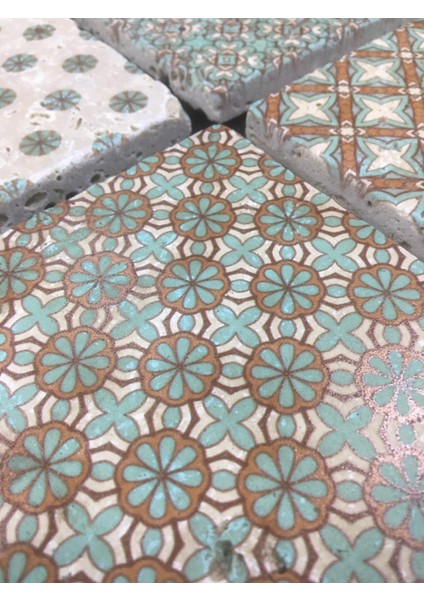 4'lü Turkuaz Kahverengi Desenli Traverten Taş Bardak Altlığı fiyatları