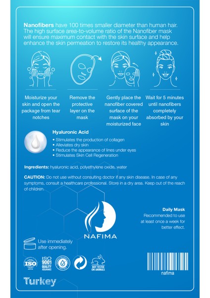 Hyalüronik Asit Nanofiber Kuru Kozmetik Yüz Maskesi