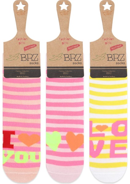 Çemberli Love Yazılı Kız Çocuk Çorabı 3lü Set