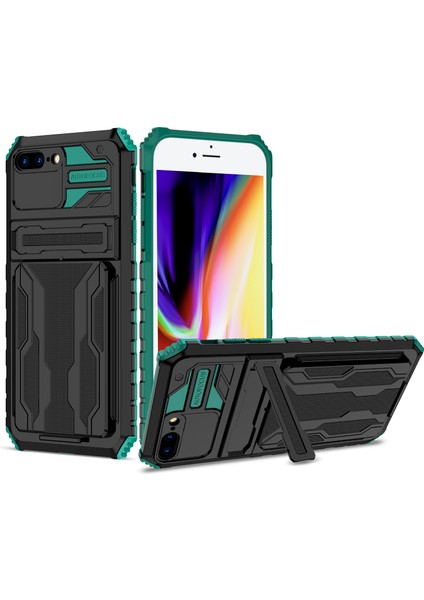 Apple Iphone 7 Plus / 8 Plus Için Kart Yuvası Tutucu Standlı Hibrit Askeri Sınıf Koruma Kılıfı Yeşil (Yurt Dışından)