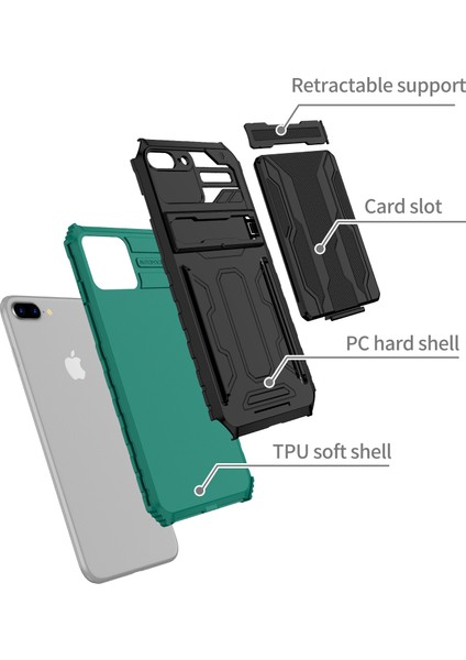 Apple Iphone 7 Plus / 8 Plus Için Kart Yuvası Tutucu Standlı Hibrit Askeri Sınıf Koruma Kılıfı Yeşil (Yurt Dışından) fiyatları