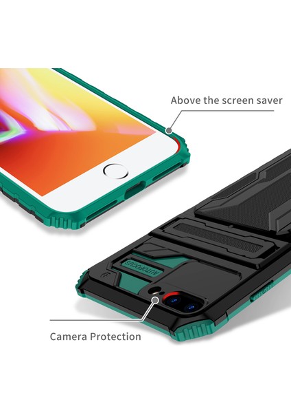 Apple Iphone 7 Plus / 8 Plus Için Kart Yuvası Tutucu Standlı Hibrit Askeri Sınıf Koruma Kılıfı Yeşil (Yurt Dışından) fırsatları
