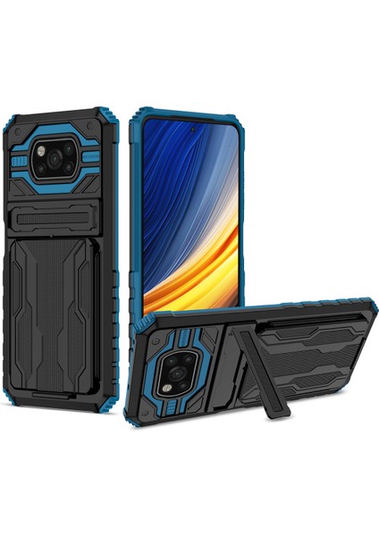 Xiaomi Poco X3 Nfc / Poco X3 Pro Için Kart Yuvası Tutucu Standlı Hibrit Askeri Sınıf Koruma Kılıfı Mavi (Yurt Dışından)