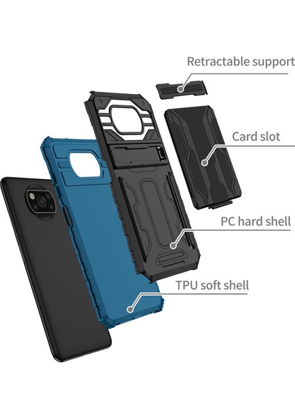 Xiaomi Poco X3 Nfc / Poco X3 Pro Için Kart Yuvası Tutucu Standlı Hibrit Askeri Sınıf Koruma Kılıfı Mavi (Yurt Dışından) fiyatları