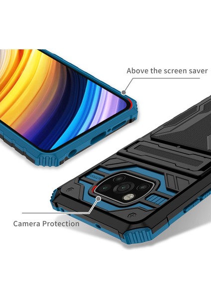 Xiaomi Poco X3 Nfc / Poco X3 Pro Için Kart Yuvası Tutucu Standlı Hibrit Askeri Sınıf Koruma Kılıfı Mavi (Yurt Dışından) fırsatları