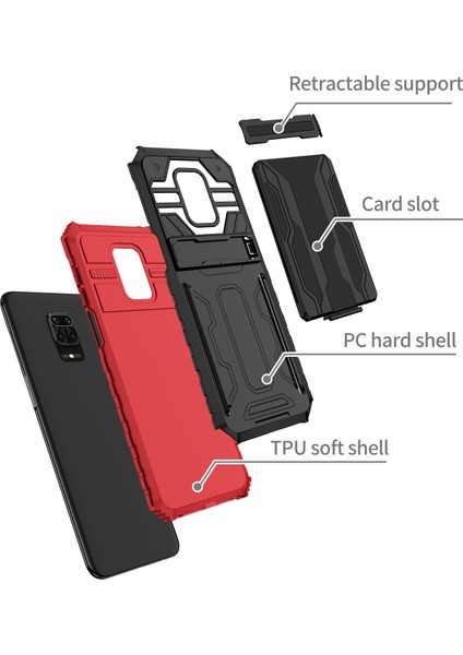 Xiaomi Redmi 10X 5g Için Kart Yuvası Tutucu Standlı Hibrit Askeri Sınıf Koruma Kılıfı Kırmızı (Yurt Dışından) fiyatları