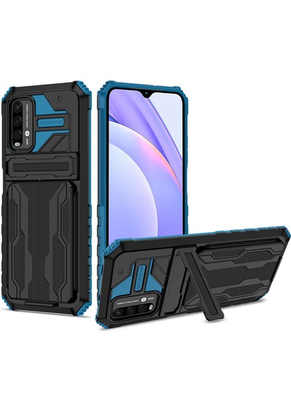 Xiaomi Redmi 9t / Redmi 9 Power Için Kart Yuvası Tutucu Standlı Hibrit Askeri Sınıf Koruma Kılıfı Mavi (Yurt Dışından)
