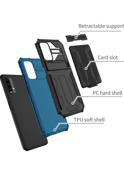 Xiaomi Redmi 9t / Redmi 9 Power Için Kart Yuvası Tutucu Standlı Hibrit Askeri Sınıf Koruma Kılıfı Mavi (Yurt Dışından) fiyatları