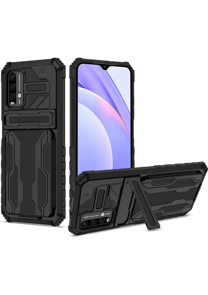 Xiaomi Redmi 9t / Redmi 9 Power Için Kart Yuvası Tutucu Standlı Hibrit Askeri Sınıf Koruma Kılıfı Siyah (Yurt Dışından)