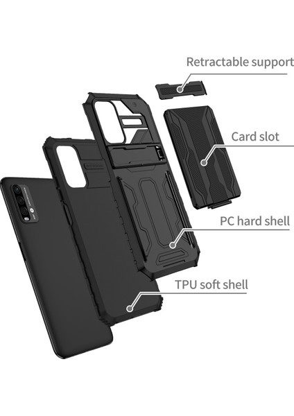 Xiaomi Redmi 9t / Redmi 9 Power Için Kart Yuvası Tutucu Standlı Hibrit Askeri Sınıf Koruma Kılıfı Siyah (Yurt Dışından) fiyatları