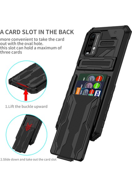 Xiaomi Redmi 9t / Redmi 9 Power Için Kart Yuvası Tutucu Standlı Hibrit Askeri Sınıf Koruma Kılıfı Siyah (Yurt Dışından) modelleri