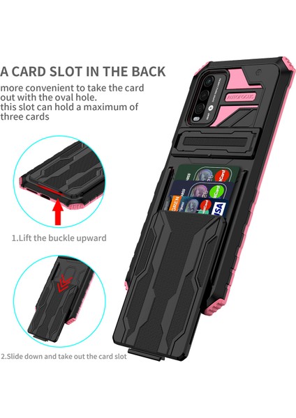 Xiaomi Redmi 9t / Redmi 9 Power Için Kart Yuvası Tutucu Standlı Hibrit Askeri Sınıf Koruma Kılıfı Pembe (Yurt Dışından) modelleri