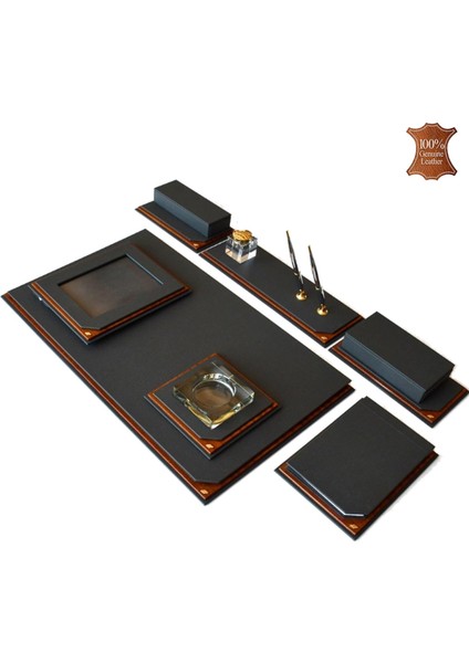 780-11 Cornery Hakiki Deri ve Ağaç Kaplama Sümen Takımı Siyah