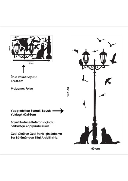Sokak Lambası ve Kediler Sticker Siyah modelleri