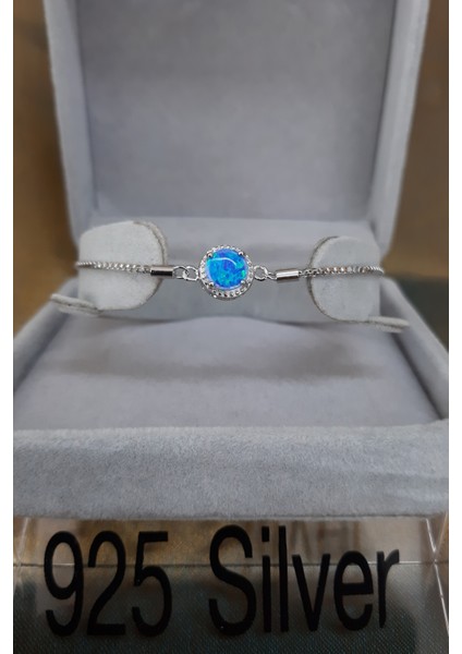 Opal ve Safir Taşlı Çift Yönlü Asansör Gümüş Bileklik