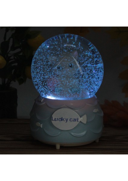 Lukcy Cat Yazılı Kar Küresi Püskürtmeli Müzikli Işıklı Büyük Boy Sevgiliye Hediye