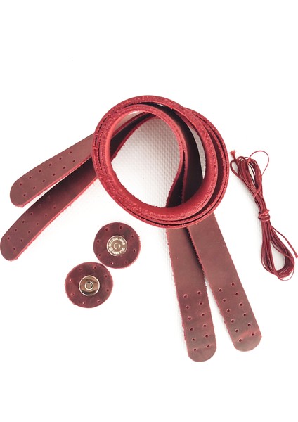 Atölyesi Deri Çanta Sapı Çift 75 Cm Mıknatıslı Çanta Çıtçıtı Mumlu Ip Set