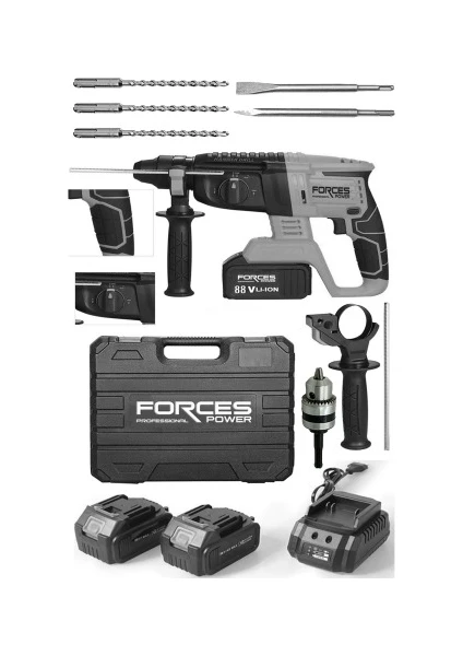 Forces Power Germany Cordless 88 W 10 Ah 4.2 Joule  Çift Akülü Sjs Metal Şanzıman Kırıcı Delici  Seti