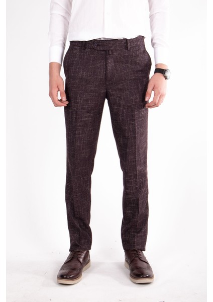 Bordo Efektli Slimfit Erkek Keten Pantolon modelleri